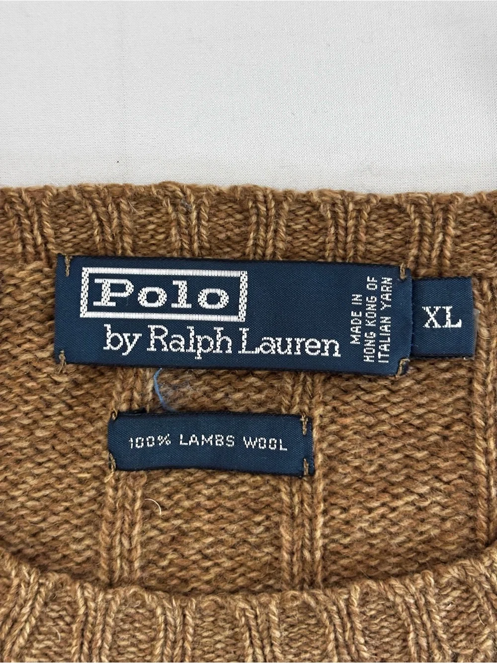 Polo Ralph Lauren XL 100% Lambswool Ribbed Crewneck Sweater Brown Camel